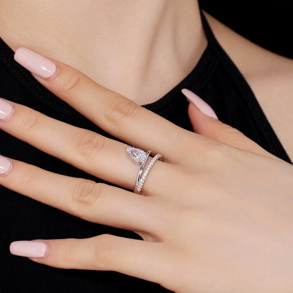 S925银白色梨形水滴型主石几何线条双层不规则简约百搭戒指,饰品/流行首饰/时尚饰品新,银饰戒指,淘宝优惠券,粉丝福利购,淘宝优惠卷