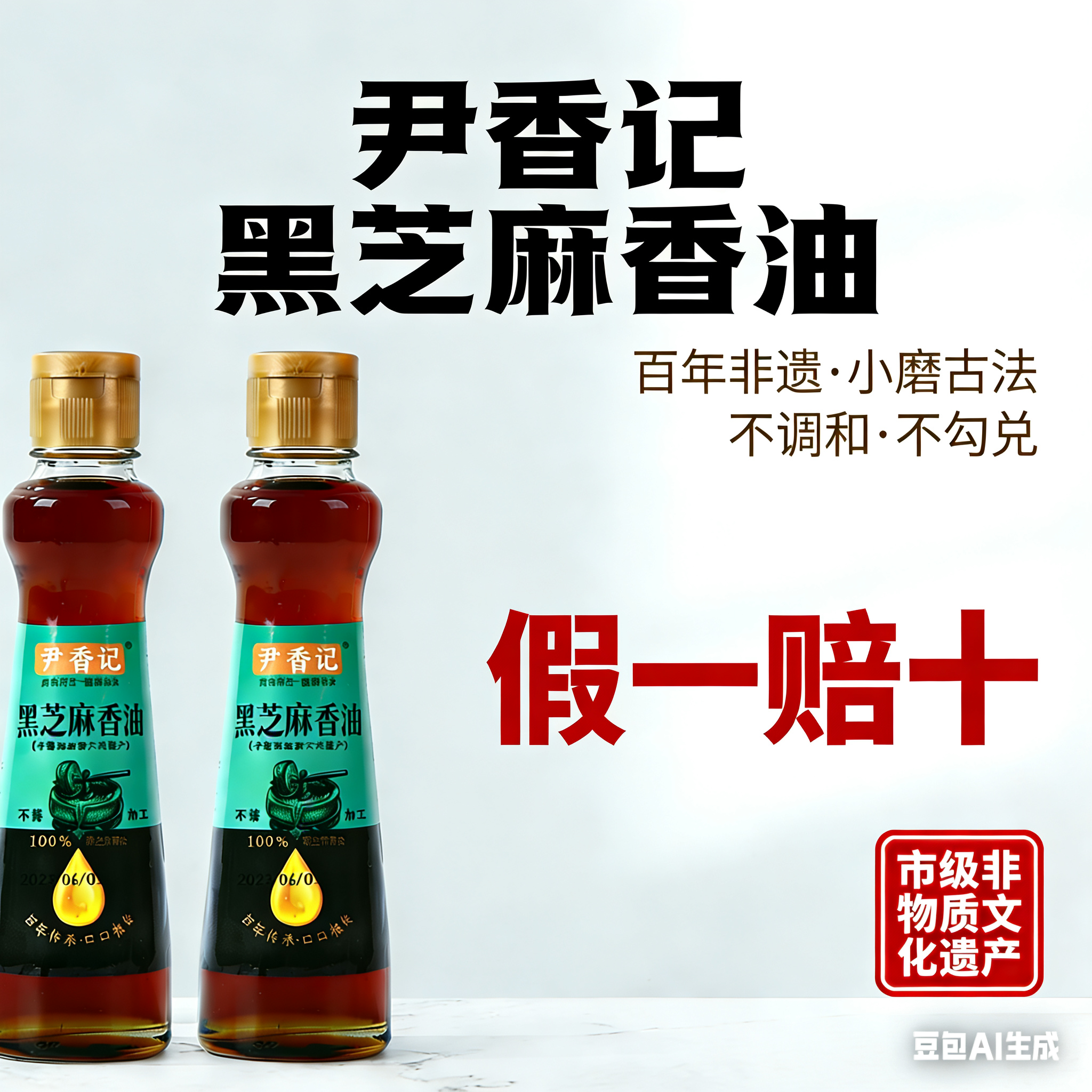 尹香记非遗古法小磨家用香油0添加纯正黑芝麻65ml小瓶装调味香油