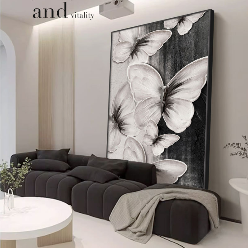 蝴蝶客厅装饰画高级感沙发背景墙挂画玄关壁画落地轻奢黑白灰风格