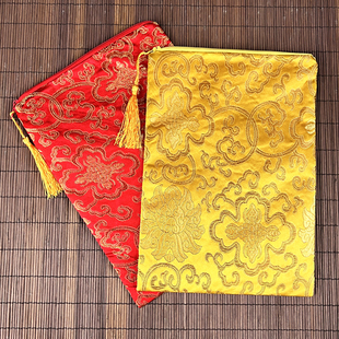 明引经书袋拉链布袋双层布袋文玩首饰法器收纳袋28.5x20CM黄红色