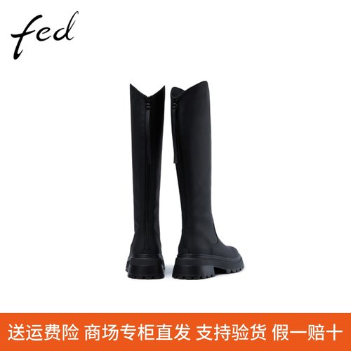 fed高筒靴冬季新款靴子厚底长靴圆头后拉链潮酷骑士靴1108-ZC530