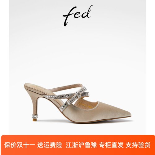 fed细跟穆勒鞋法式高跟鞋凉鞋