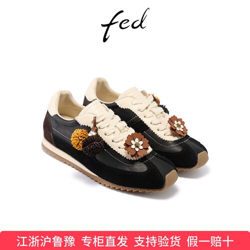 fed时尚阿甘鞋春季新款女鞋厚底德训鞋花朵休闲鞋女款FWS308