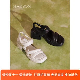 HM242501专柜直发哈森2024年夏季新款粗跟厚底增高休闲百搭女凉鞋