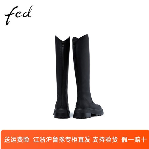 fed高筒靴冬季新款靴子厚底长靴圆头后拉链潮酷骑士靴1108-ZC530