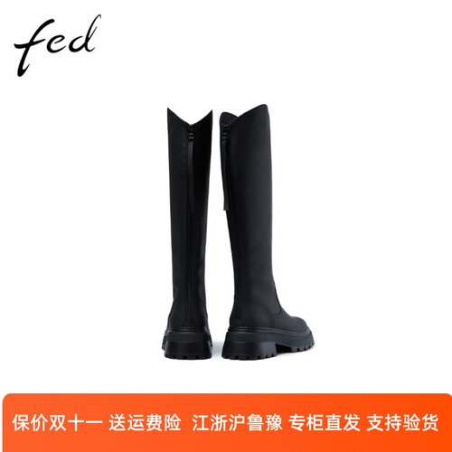 fed高筒靴冬季新款靴子厚底长靴圆头后拉链潮酷骑士靴1108-ZC530