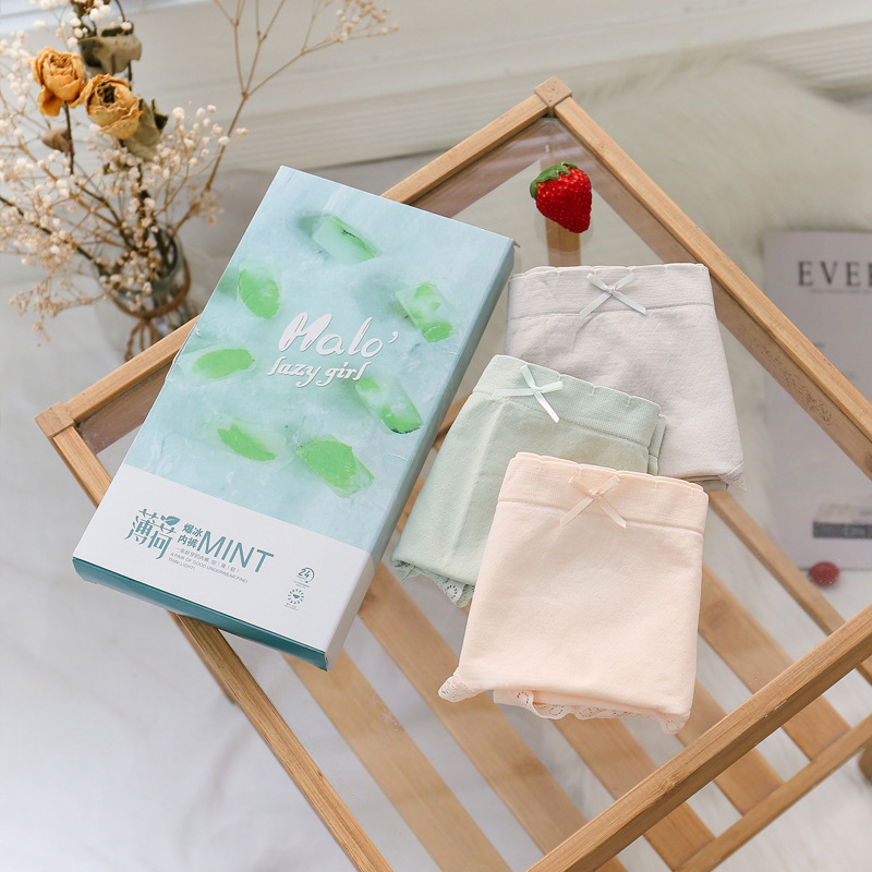 质量版薄荷裤石墨烯底档导湿无缝内裤女盒装性感蝴蝶结女士三角裤