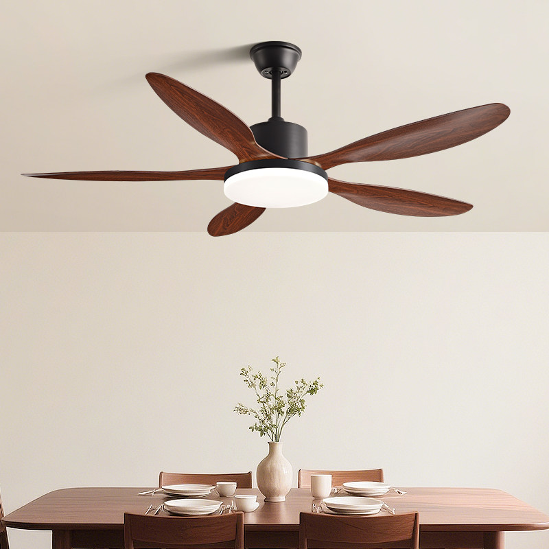 2026新款中古客厅吊扇灯法式餐厅风扇灯胡桃木色静音新中式电扇灯