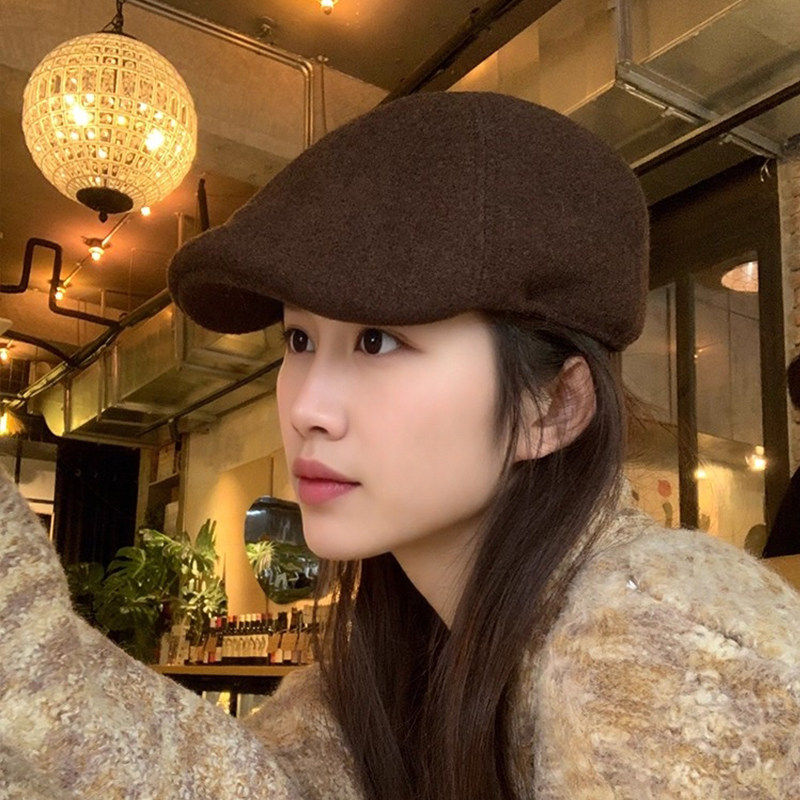 特猫柔 自留款~毛呢贝雷帽女秋冬复古前进帽时尚画家帽工体帽