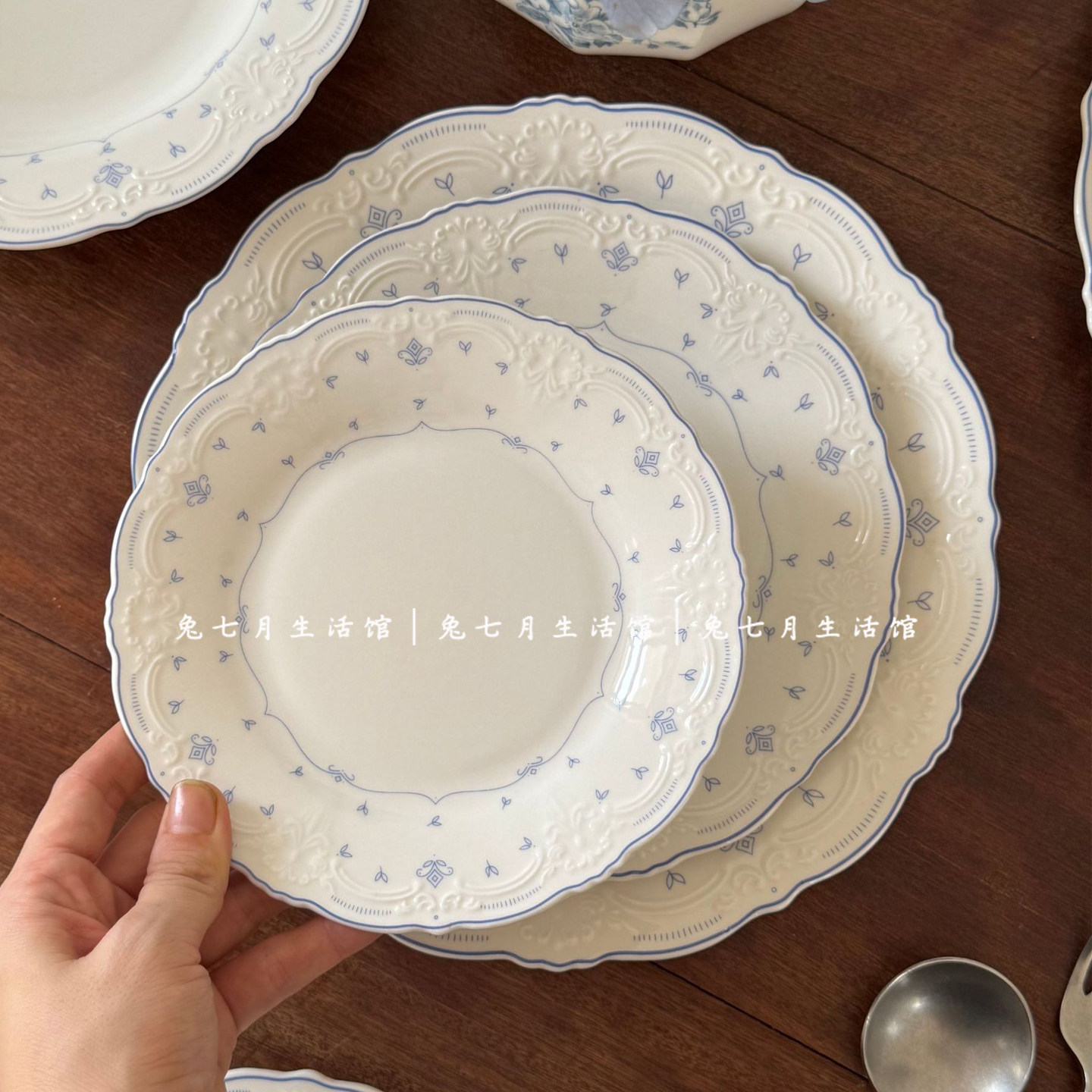 法式复古陶瓷盘小碗咖啡杯碟雕花蕾丝边蓝花餐具高颜值菜盘西餐盘,餐饮具,盘,淘宝优惠券,粉丝福利购,淘宝优惠卷