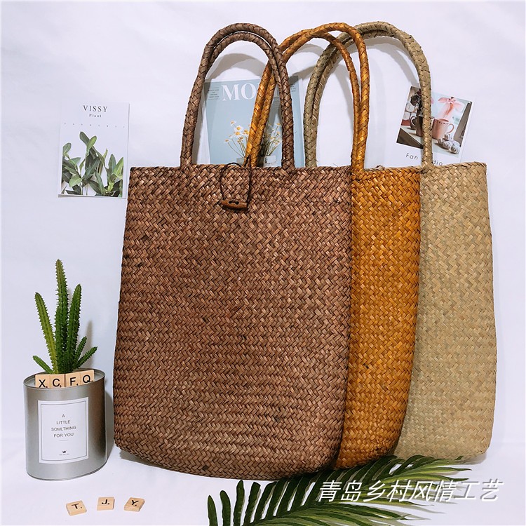 日系森女范凉席单肩沙滩草编包