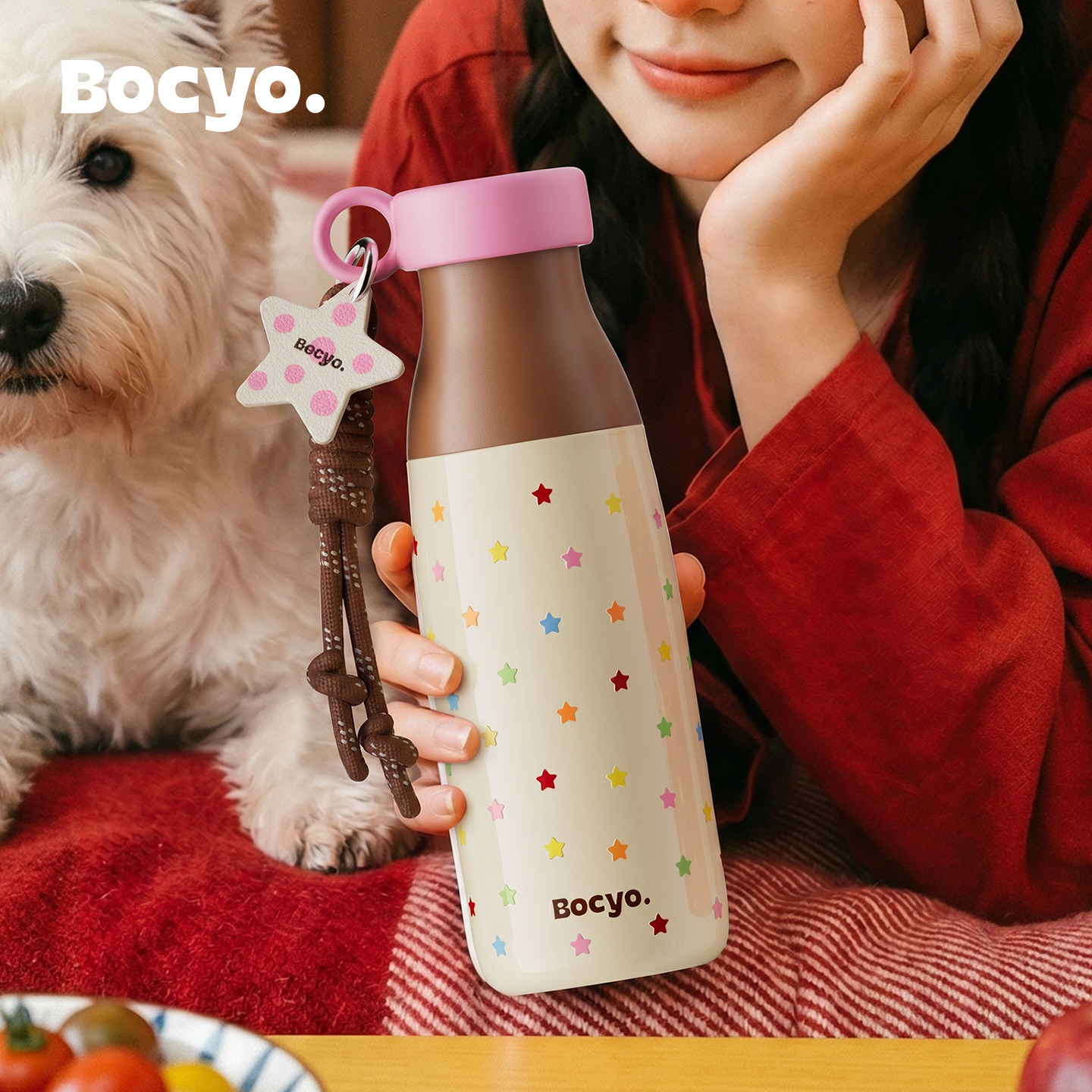 bocyo水杯保温杯女生便携运动牛奶瓶不锈钢儿童夏天保冰吸管杯子