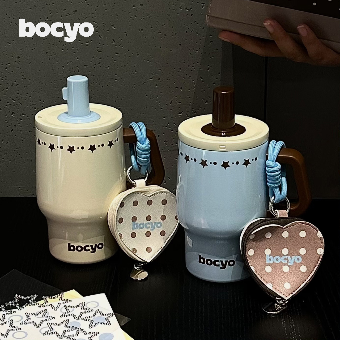 bocyo水杯女生保温杯高颜值茶水分离韩系风陶瓷内胆吸管咖啡杯子