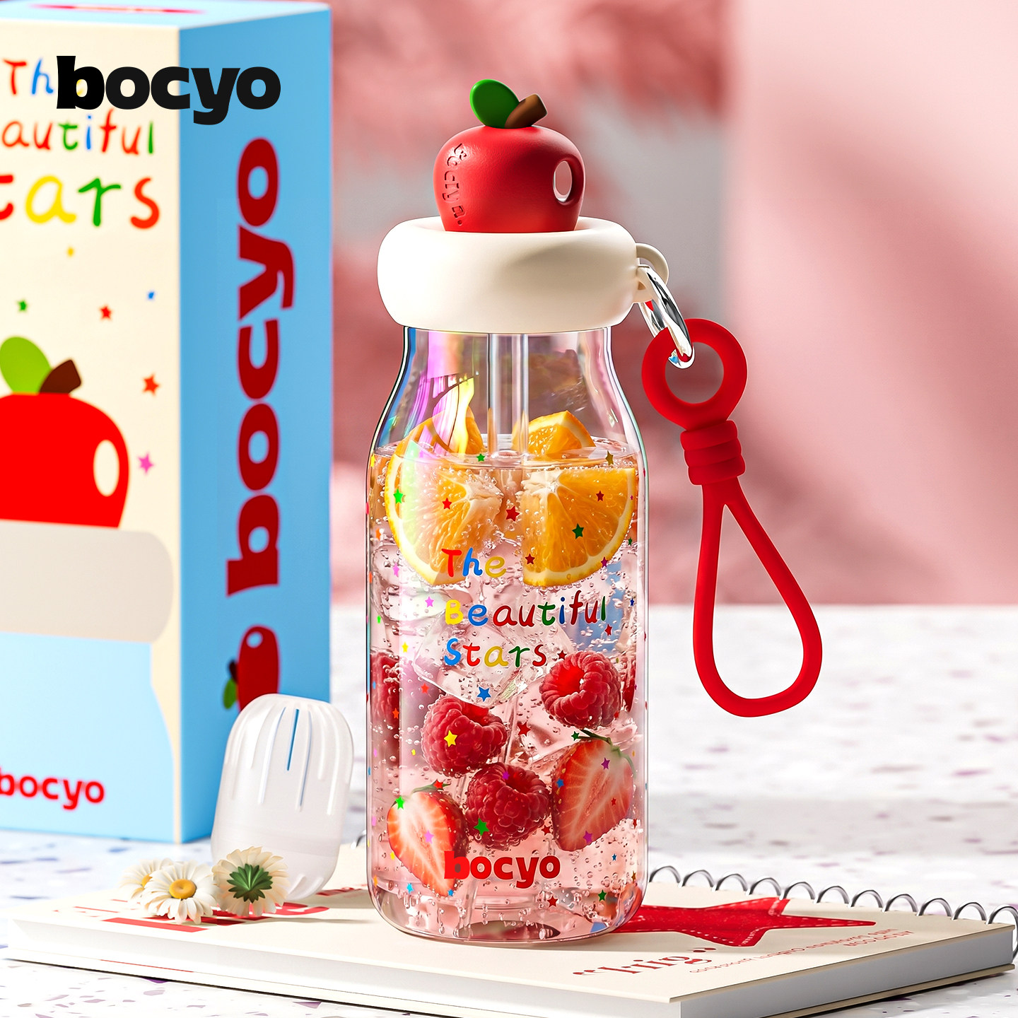 bocyo水杯玻璃杯女生高颜值夏日2026新款特别好看的极光吸管杯子
