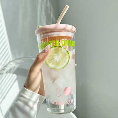 玻璃杯耐高温家用带吸管杯子
