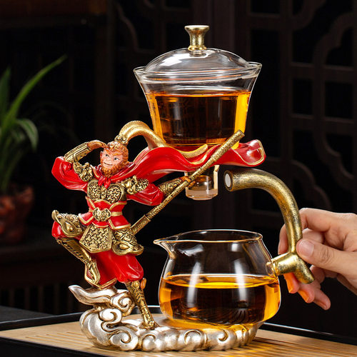 创意玻璃泡茶壶杯2024新款自动茶具套组家用磁吸懒人冲茶器孙悟空
