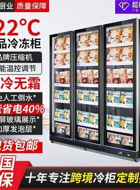 跨境商用冷冻展示柜急冻肉类榴莲雪糕超市立式冷柜双玻璃门冰柜