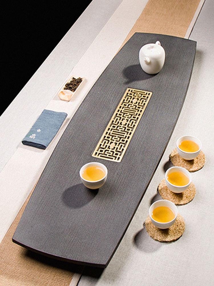 Natural black gold stone tea tray Whole household drainage stone tea table Simple living room tea tray small high-grade