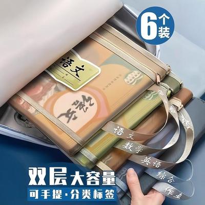 Double-layered Nylon Mesh Document Bag, Subject Organizer, C
