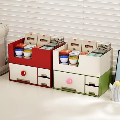 Desktop organizer with multiple compartments, drawer-style s