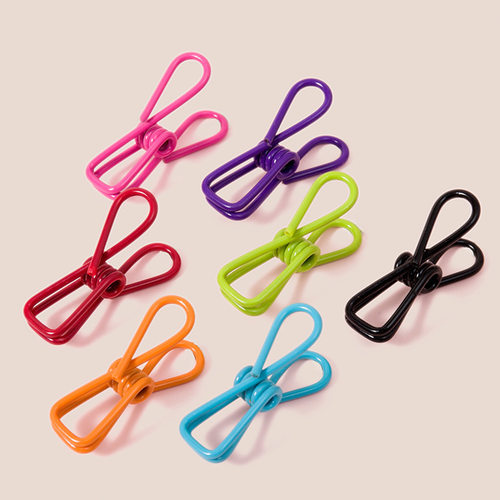 A set of 10 colorful metal clothespins, designed to be win