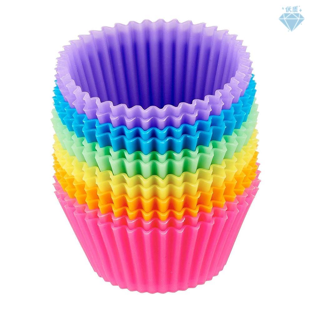 12pcs Silicone Cake Mold Round Muffin Cupcake Baking 蛋糕模