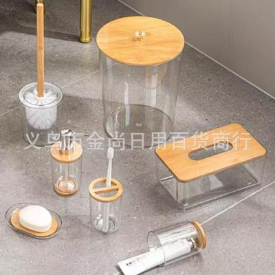 Luxury bathroom toiletries set including bamboo wooden lid w