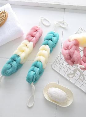 Long bath flower scrubbing cloth, hangable, soft, color-bloc