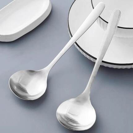 Stainless Steel Soup Spoon, Long-Handle Home Use, Large Roun