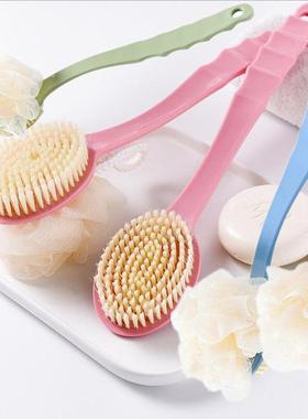 Long-handled soft bristle bath brush and exfoliating washclo