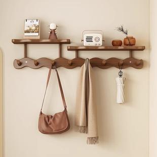 Wall-mounted entryway coat rack with no-drill hooks for behi