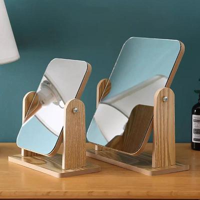 Wooden Desktop Cosmetic Mirror for Dormitory, High-Definitio