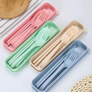 Three Portable Fork Set Tableware Straw Wholesale Wheat