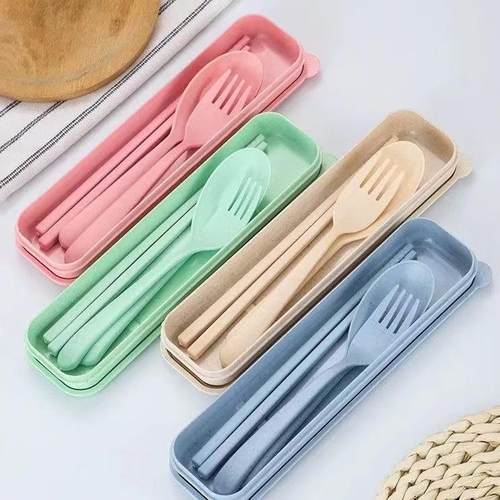 Wholesale Set of Three Portable Wheat Straw Tableware (Fork,