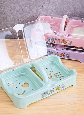 Dual-compartment soap dish with flip-top, household soap box
