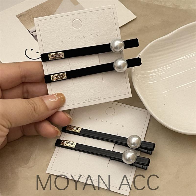 Original high-end black pearl velvet hair clip, side bangs b