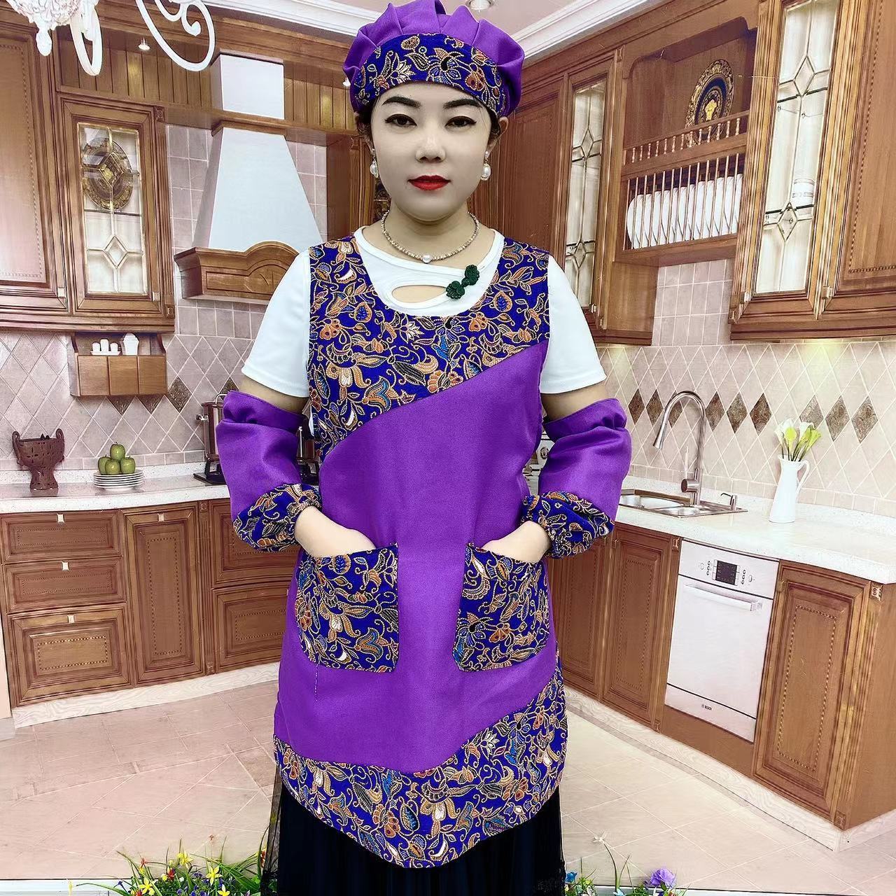 厨房围裙百搭春秋过膝耐脏洋气复古民族风家用女士套装防油防水