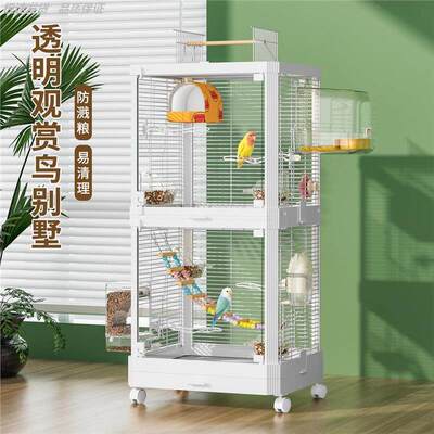 两层豪华顶框新款多功能方鸟笼