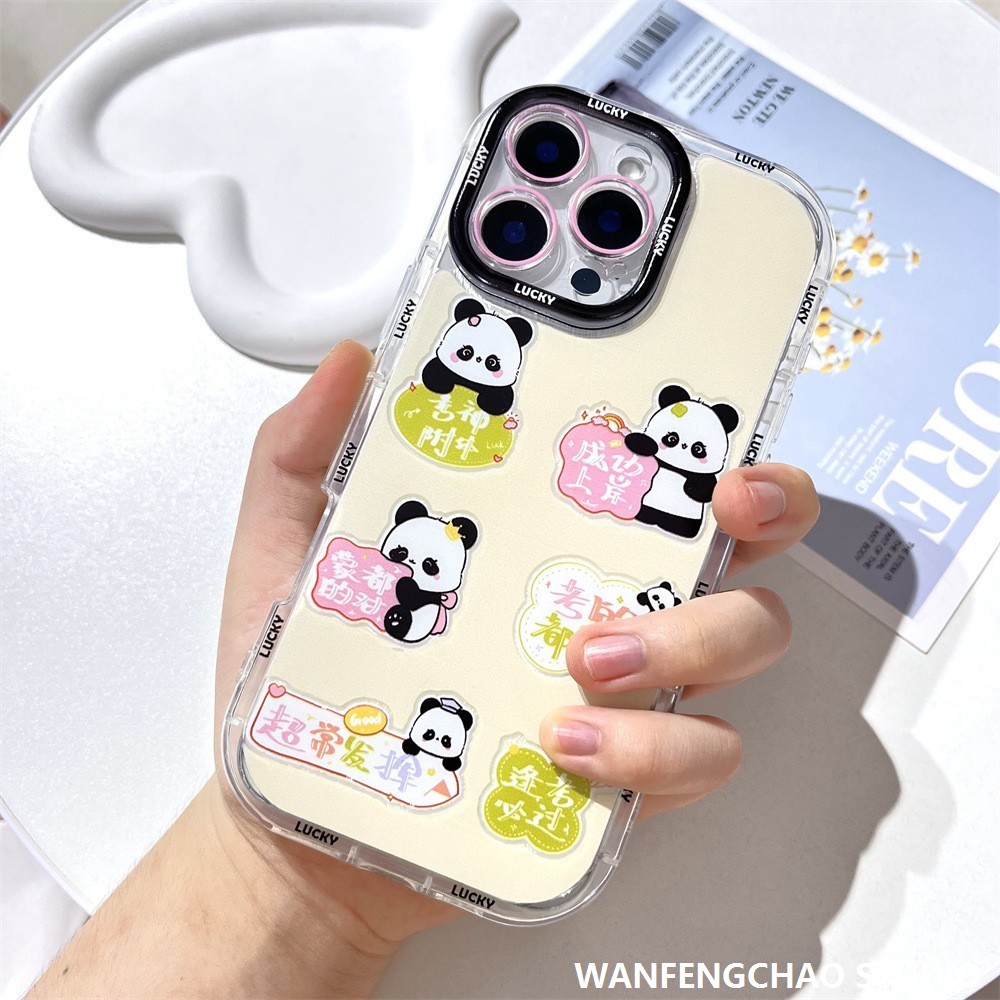 可爱熊猫适用苹果14Promax新中式手机壳iphone15超防摔16卡通13