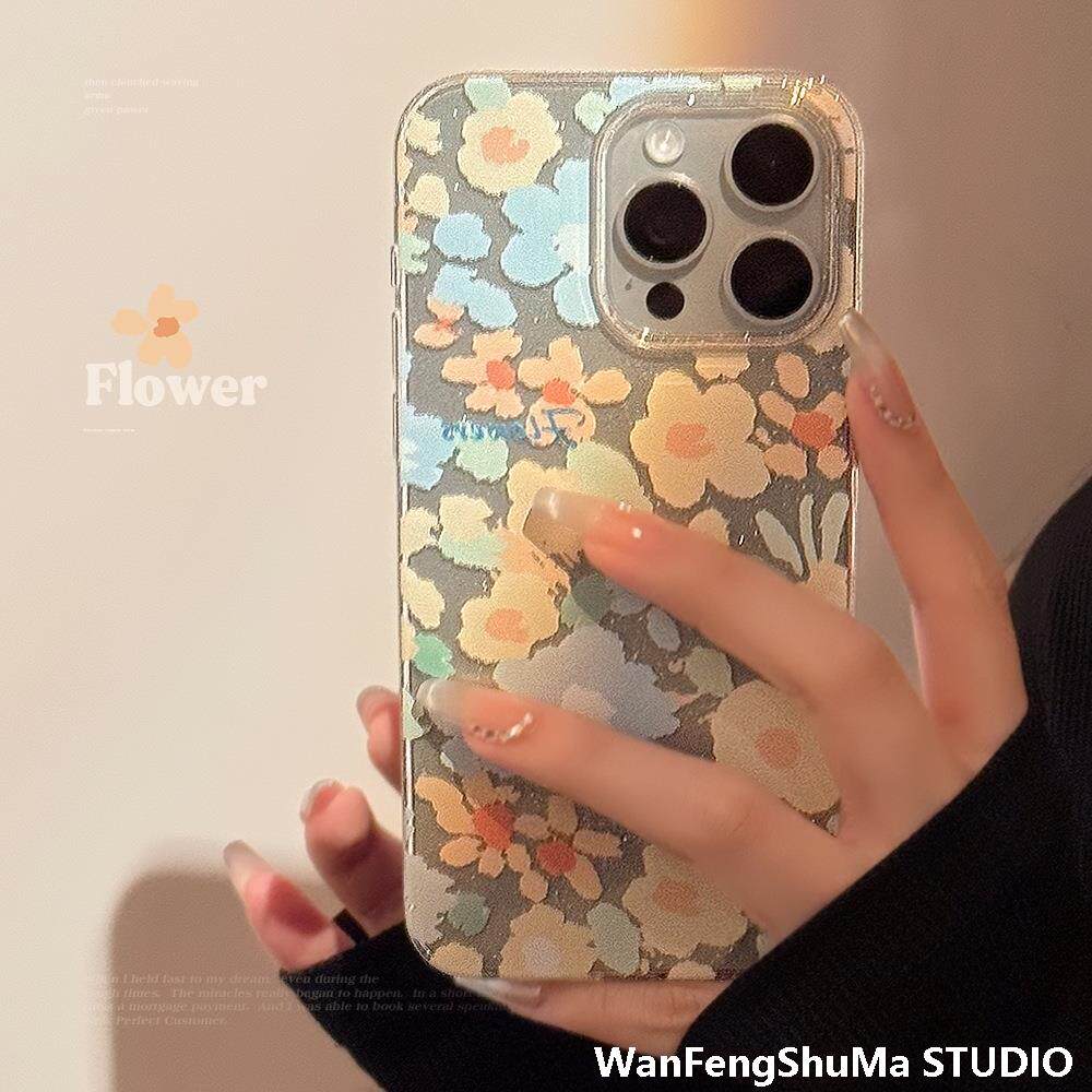 따뜻한 작은 꽃무늬 사과 14 PROMAX 휴대폰 케이스 13 IPHONE 15 남성 및 여성 11 작고 신선한 12 글리터에 적합