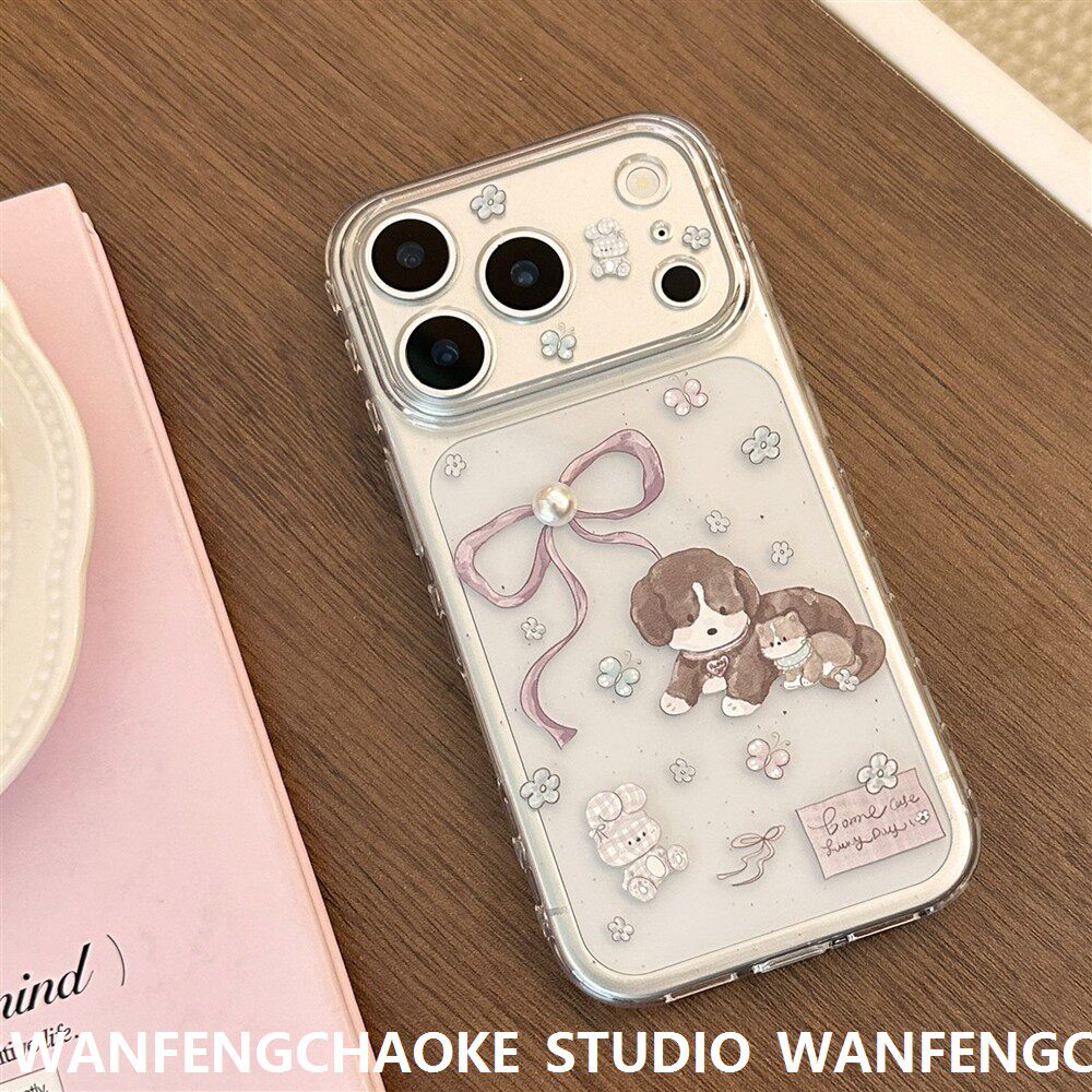 紫色卡通小狗苹果17手机包15适用iphone16promax立体14韩系13透明