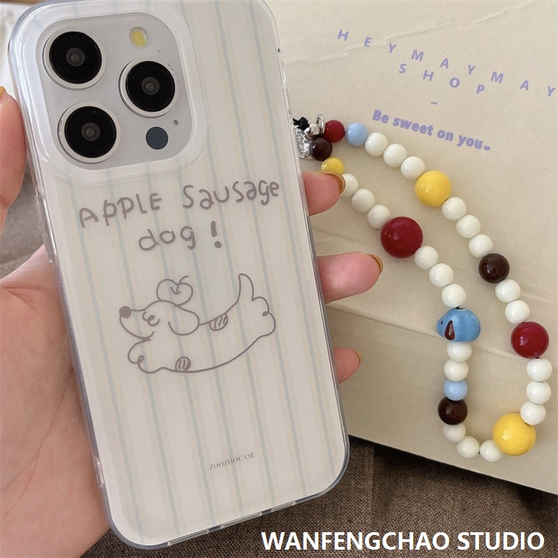 简约线条腊肠狗适用苹果1213iPhone141516promax手机壳保护套链条