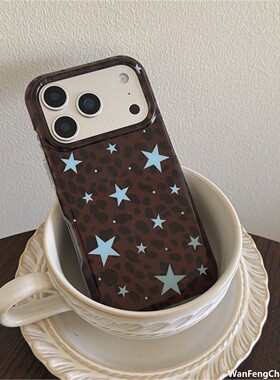 复古棕色豹纹蓝色星星适用17手机苹果16/15pro保护套1413