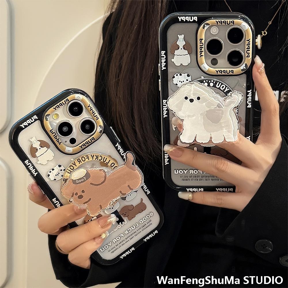个性涂鸦狗狗适用16ProMax手机壳苹果15磁吸支架iPhone14美式13硬