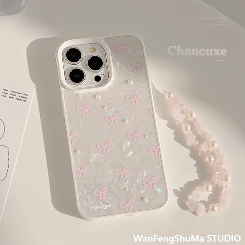 立体珍珠贝壳粉色蝴蝶结手机壳
