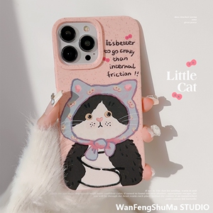 油画搞怪猫咪适用15苹果14ProMax手机壳13原创iPhone12磨砂11软套