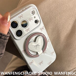 蓝蝴蝶结适用苹果17手机包iphone16Promax磁吸支架15复古小众13软