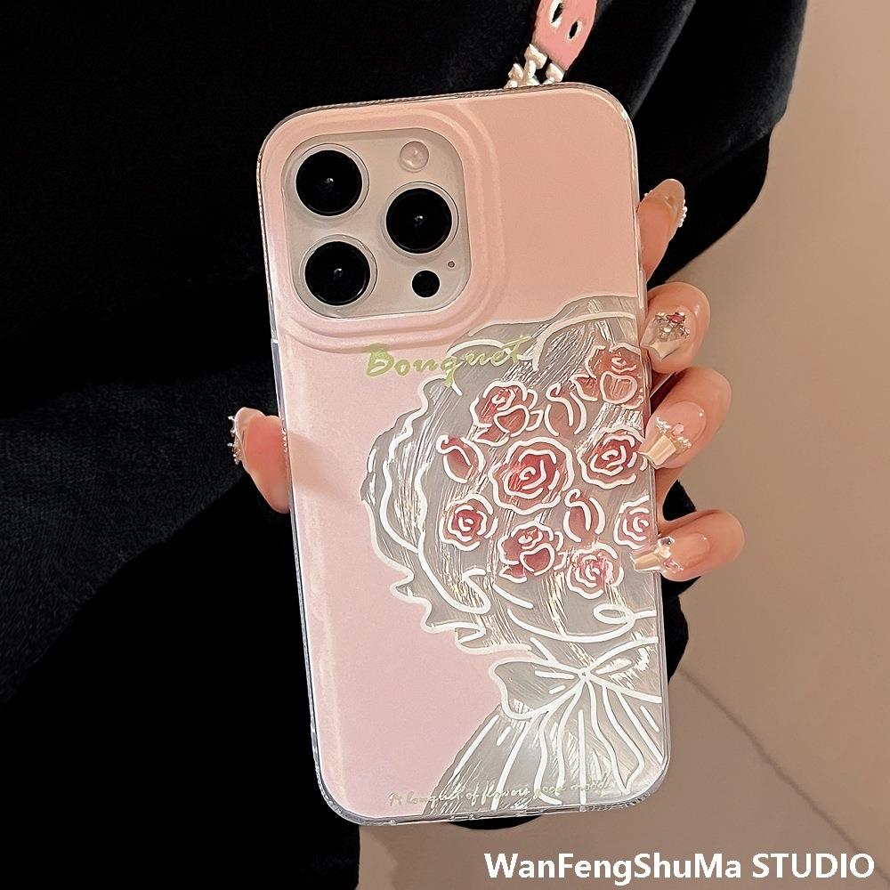 羽纱ins粉色玫瑰花朵适用16苹果15pro max手机壳iphone14文艺1312