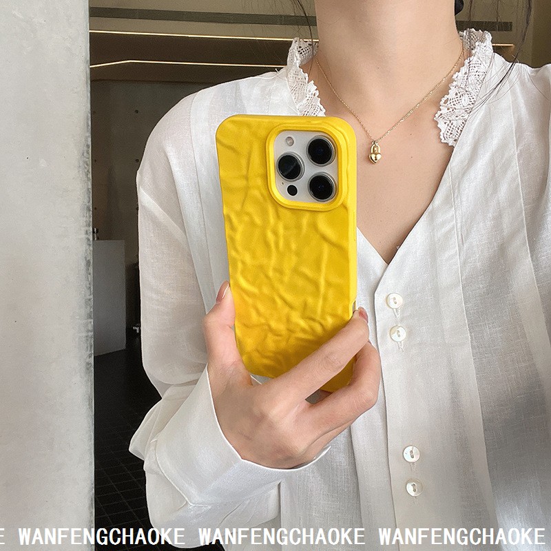 新款苹果14全包保护套iPhone16promax褶皱保护套茉莉黄个性保护套