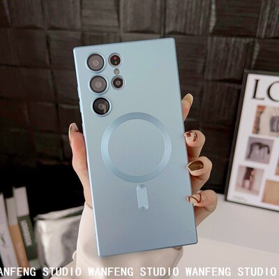 适用三星S25Ultra金属漆液态硅胶磁吸手机壳S24Plus镜头膜保护套